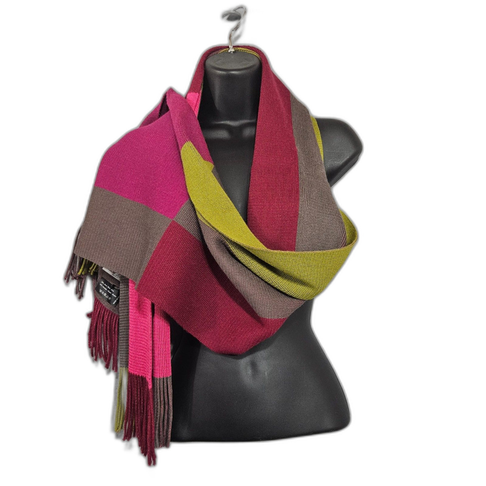 Michel LeBrun Wool Blend Winter Scarf Color Block Ribbed Knit French Designer